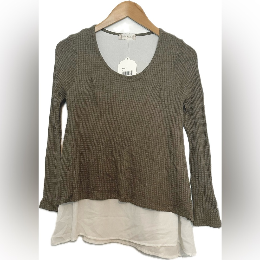 NWT Altar'd State Olive Long Sleeve Layered Waffle Top